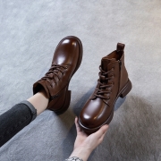 马丁靴女2025新款复古高级感英伦风真皮鞋超火厚底粗跟炸街小短靴